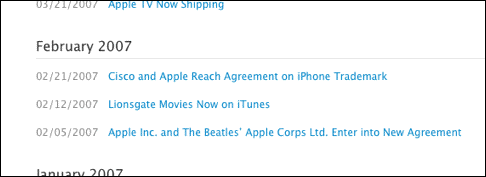 Apple's Press Release list from Feb 2007